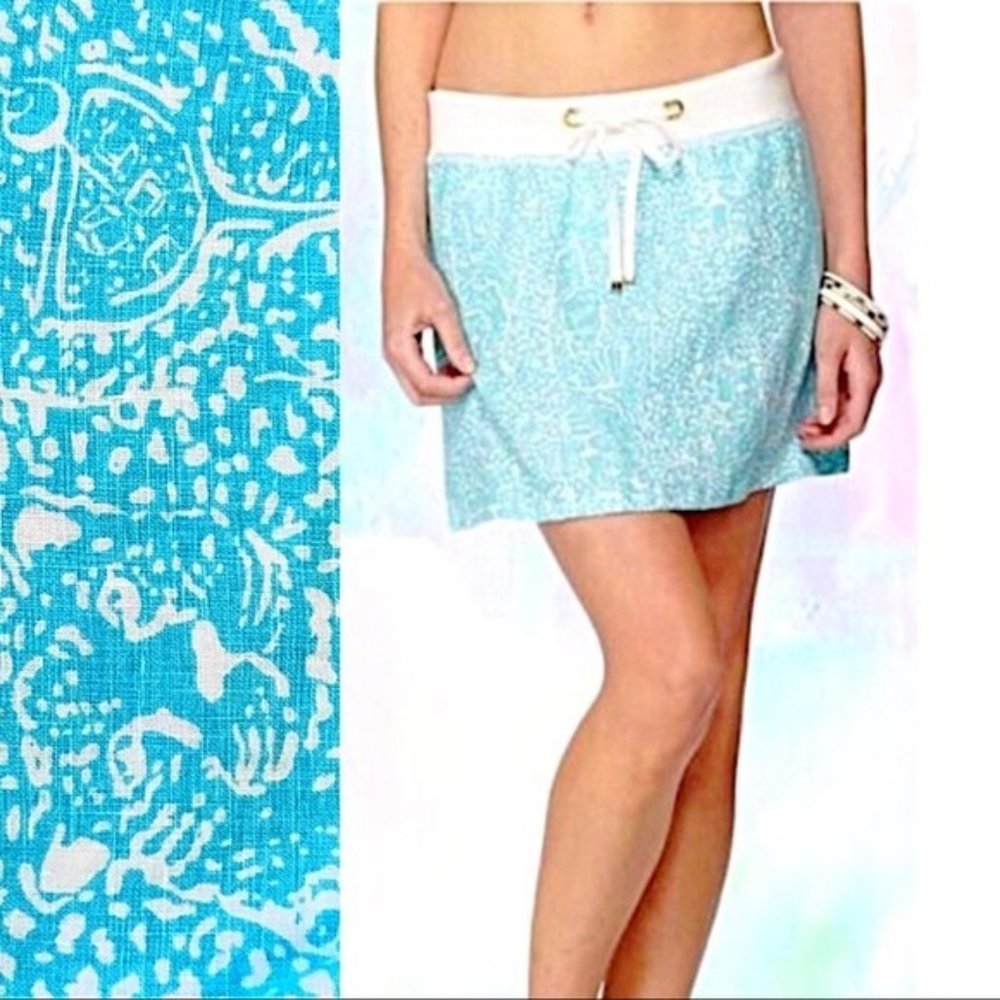 Lilly Pulitzer Turquoise & White Printed Mini Skirt